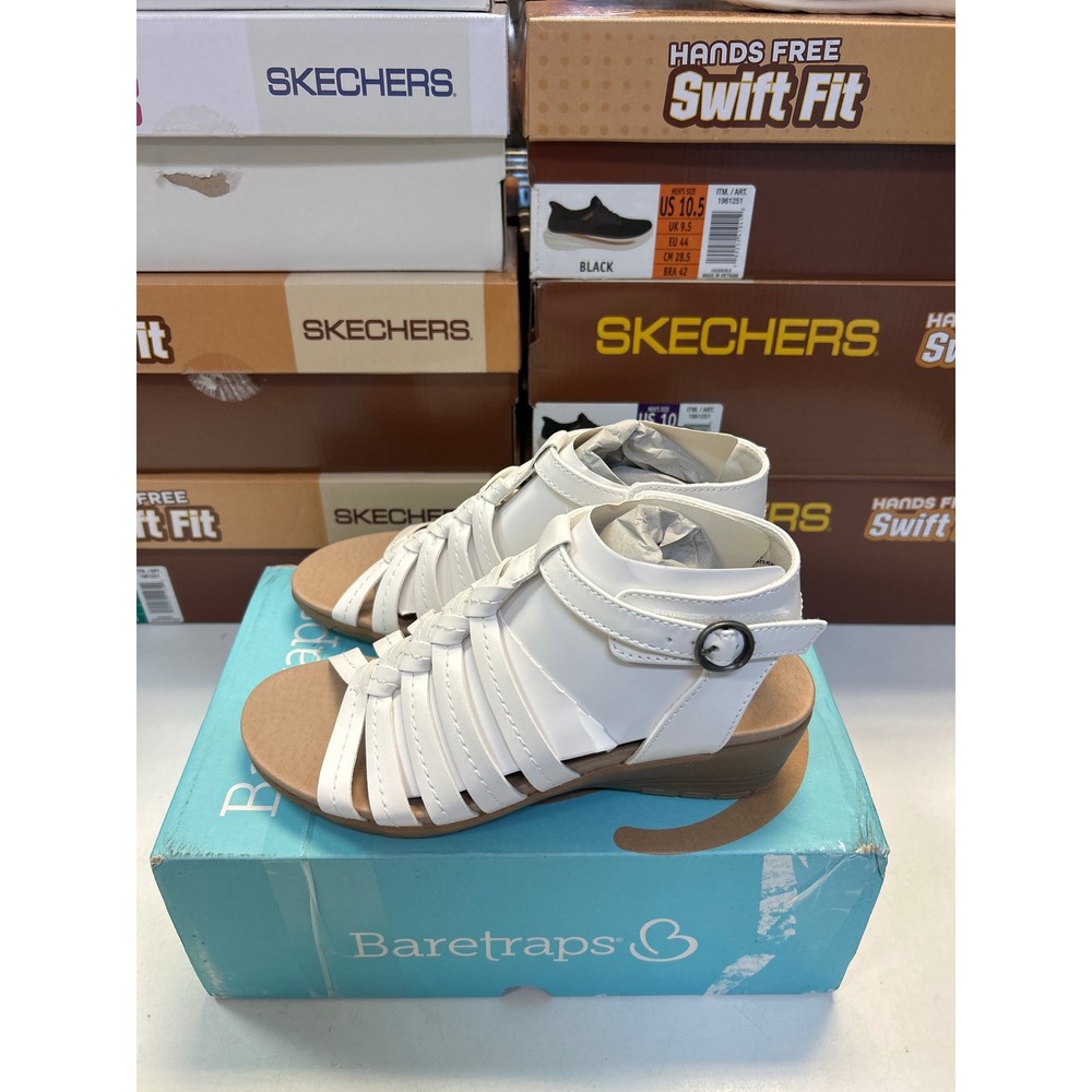 Baretraps Havannah Sandals Womens 6.5 White New Strappy Memory Foam Wedge 0603